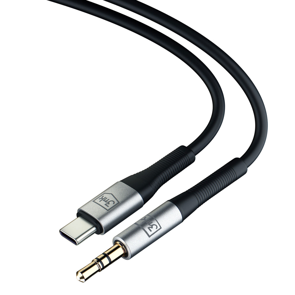 3mk AUX minijack 3.5 mm / USB-C kabelis – sidabrinis -- Cell phone cables