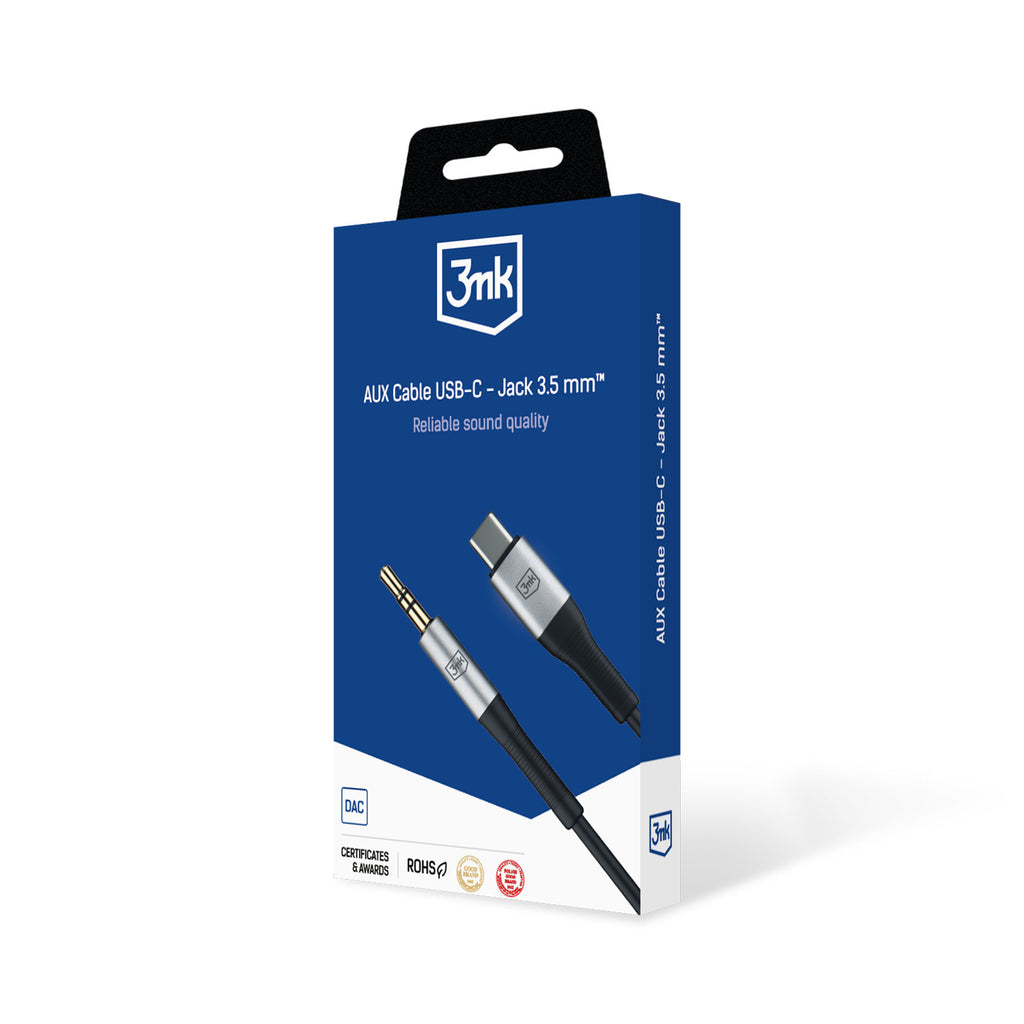 3mk AUX minijack 3.5 mm / USB-C kabelis – sidabrinis -- Cell phone cables
