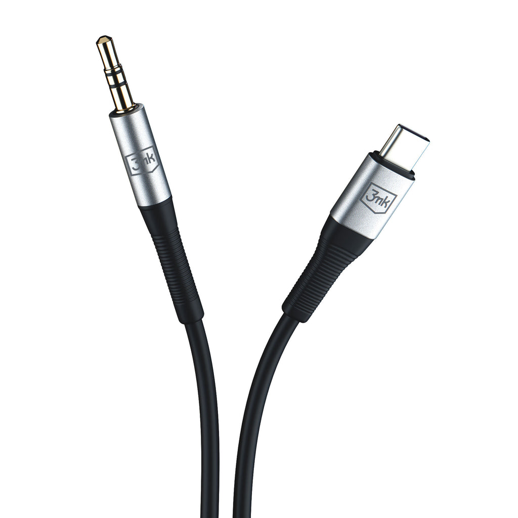 3mk AUX minijack 3.5 mm / USB-C kabelis – sidabrinis -- Cell phone cables