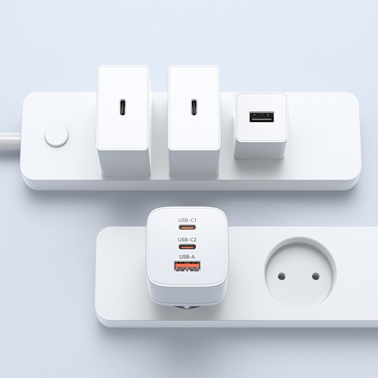 Wozinsky CGWCW 65W GaN sieninis įkroviklis USB-A / 2 x USB-C - baltas
