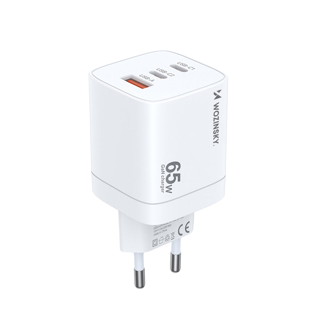 Wozinsky CGWCW 65W GaN sieninis įkroviklis USB-A / 2 x USB-C - baltas