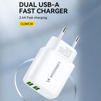 Wozinsky CUWCW 2.4A 2 x USB-A sieninis įkroviklis - baltas