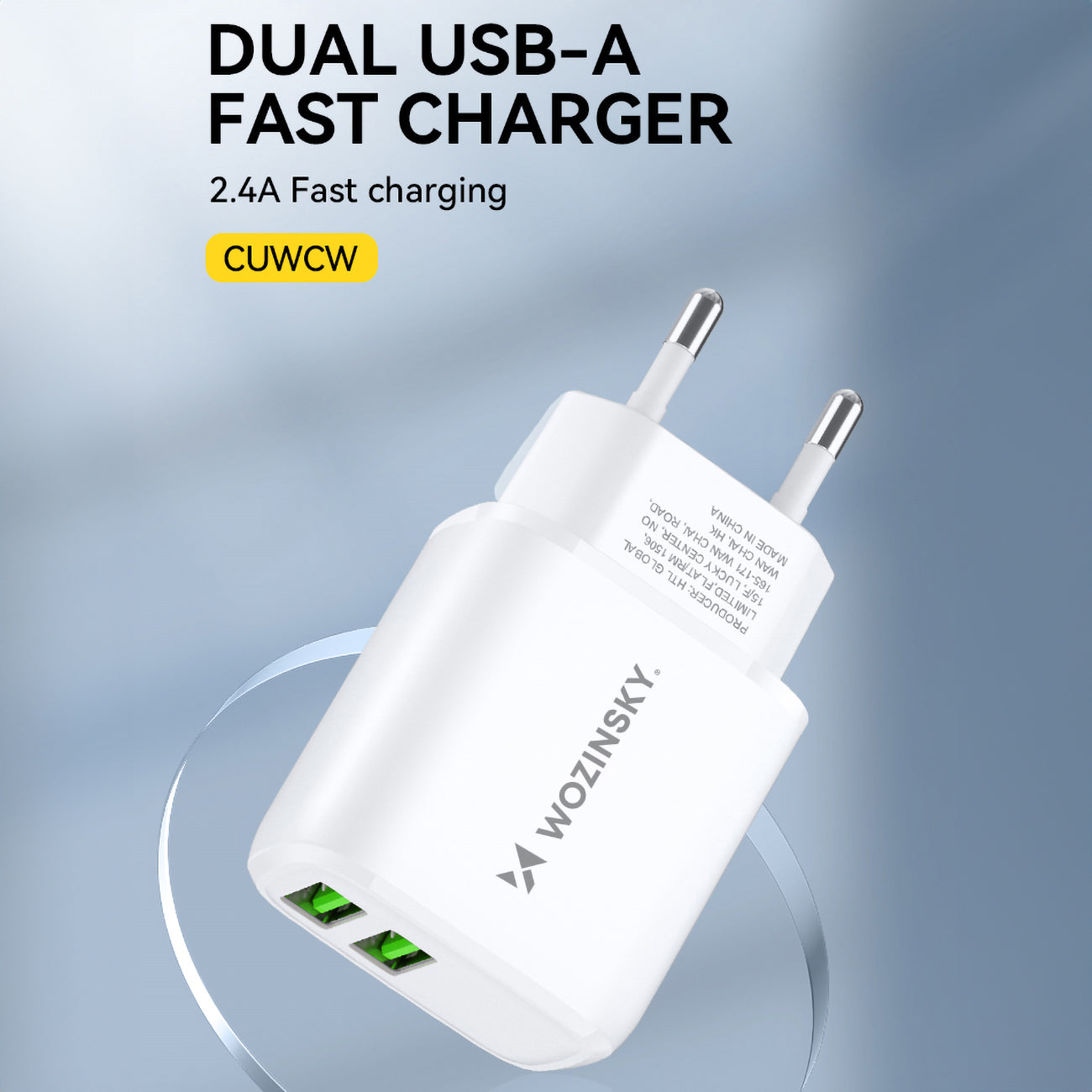 Wozinsky CUWCW 2.4A 2 x USB-A sieninis įkroviklis - baltas