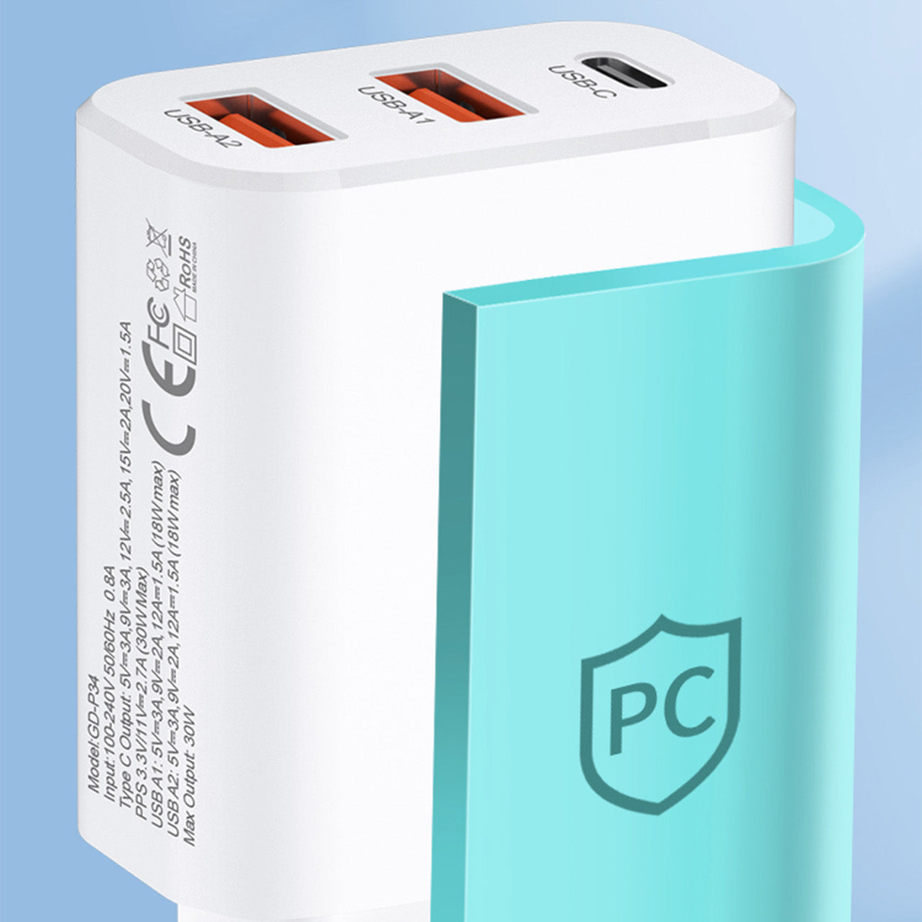 Wozinsky sieninis įkroviklis CWCUCW 30W USB-C / 2 x USB-A - baltas