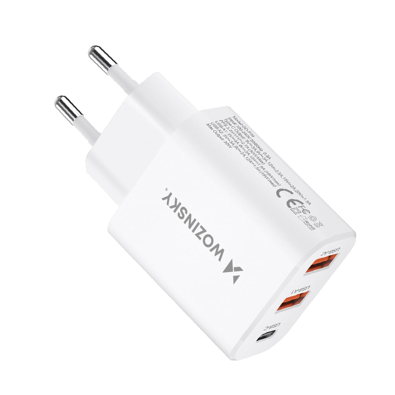 Wozinsky sieninis įkroviklis CWCUCW 30W USB-C / 2 x USB-A - baltas