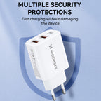 Wozinsky sieninis įkroviklis CWCUCW 30W USB-C / 2 x USB-A - baltas