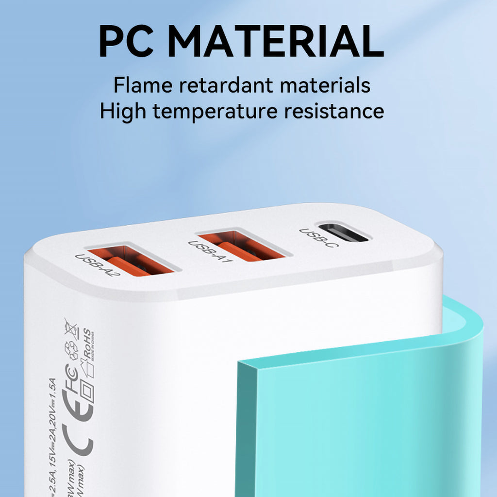 Wozinsky sieninis įkroviklis CWCUCW 30W USB-C / 2 x USB-A - baltas