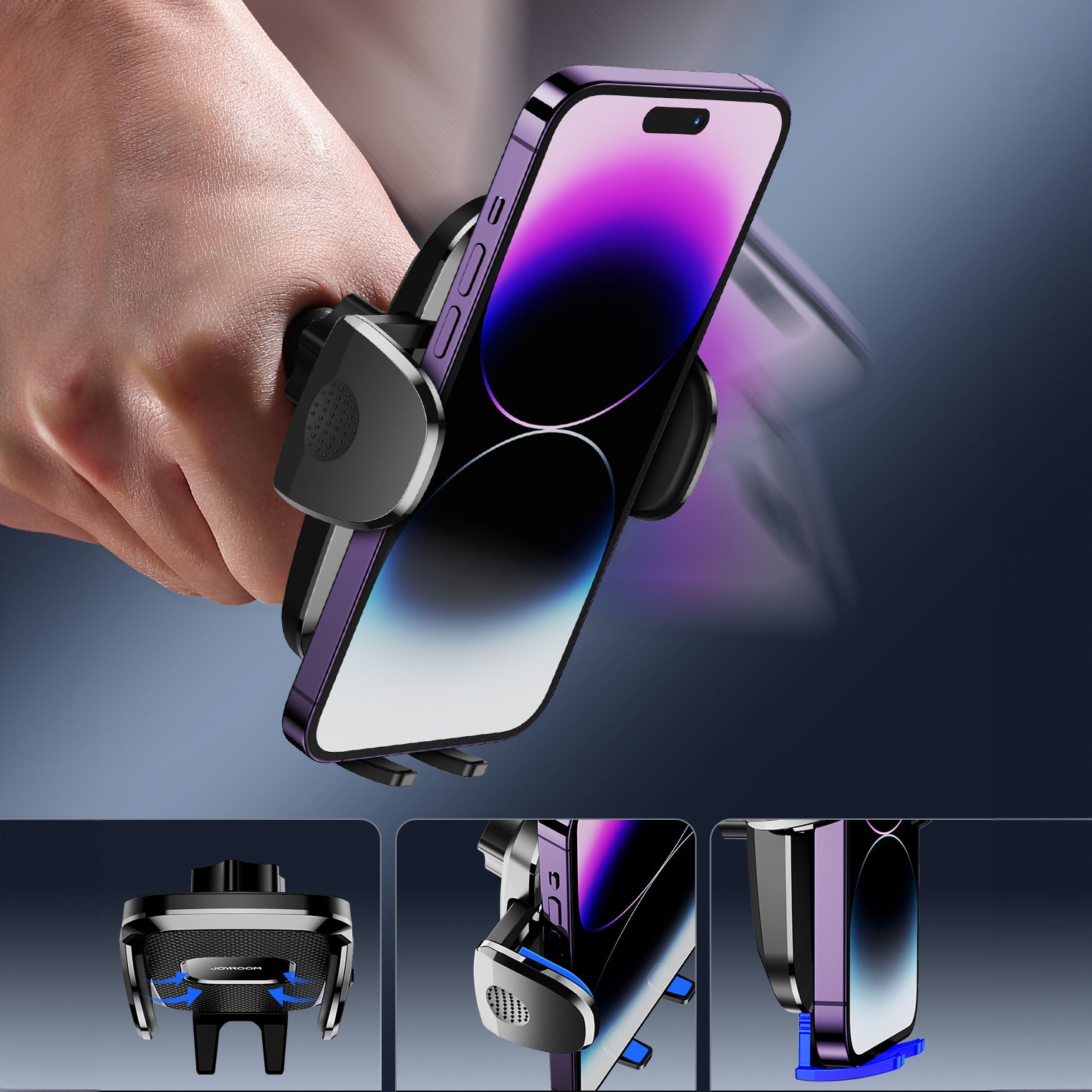 Joyroom JR-ZS259 universalus mechaninis automobilinis laikiklis telefonui prietaisų skydeliui / stiklui, juodas