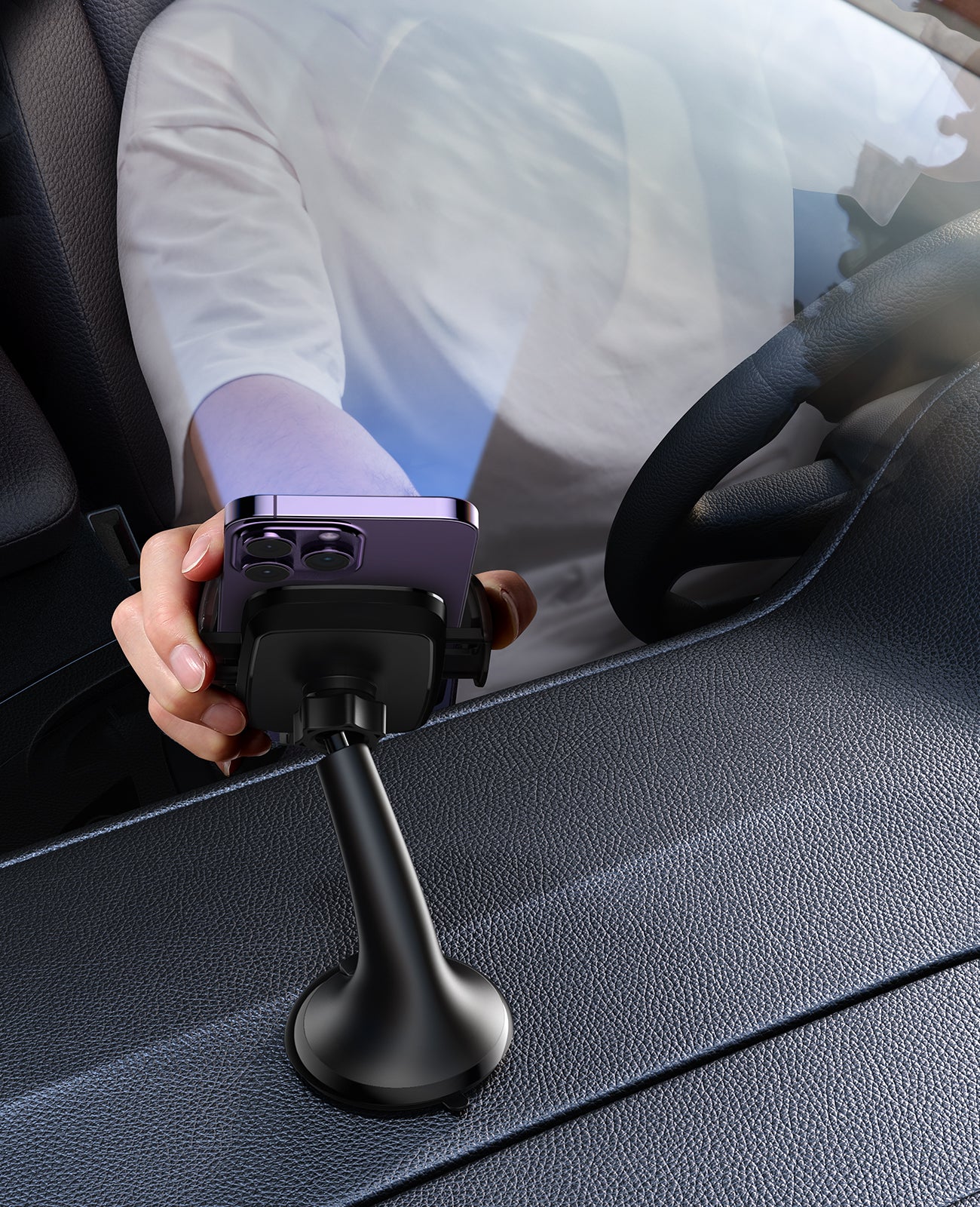 Joyroom JR-ZS259 universalus mechaninis automobilinis laikiklis telefonui prietaisų skydeliui / stiklui, juodas