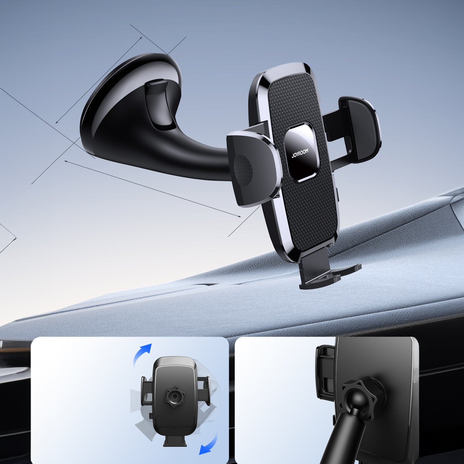Joyroom JR-ZS259 universalus mechaninis automobilinis laikiklis telefonui prietaisų skydeliui / stiklui, juodas
