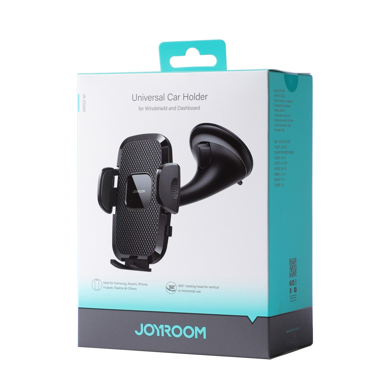 Joyroom JR-ZS259 universalus mechaninis automobilinis laikiklis telefonui prietaisų skydeliui / stiklui, juodas