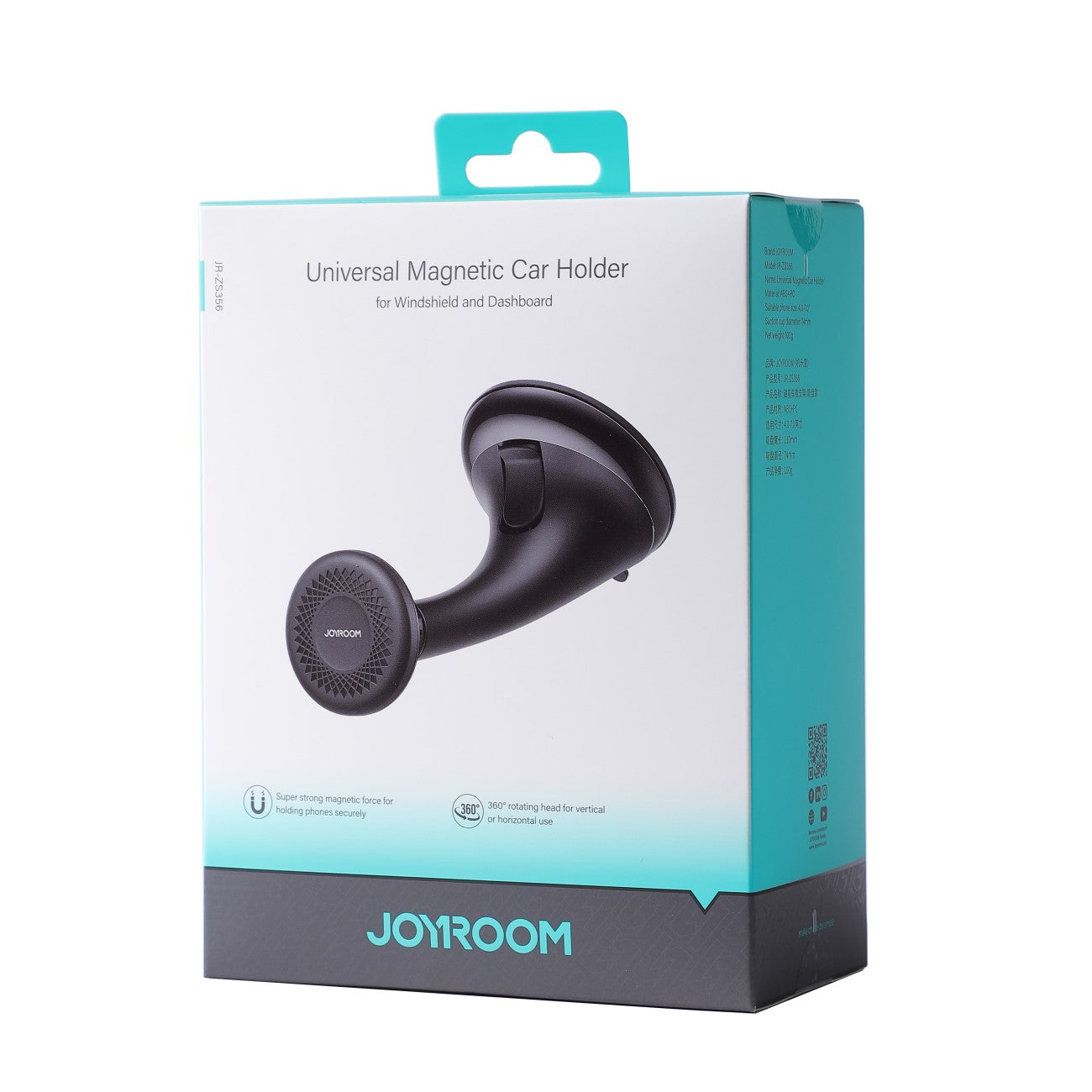 Joyroom JR-ZS356 universalus magnetinis automobilinis laikiklis telefonui prietaisų skydeliui / stiklui, juodas