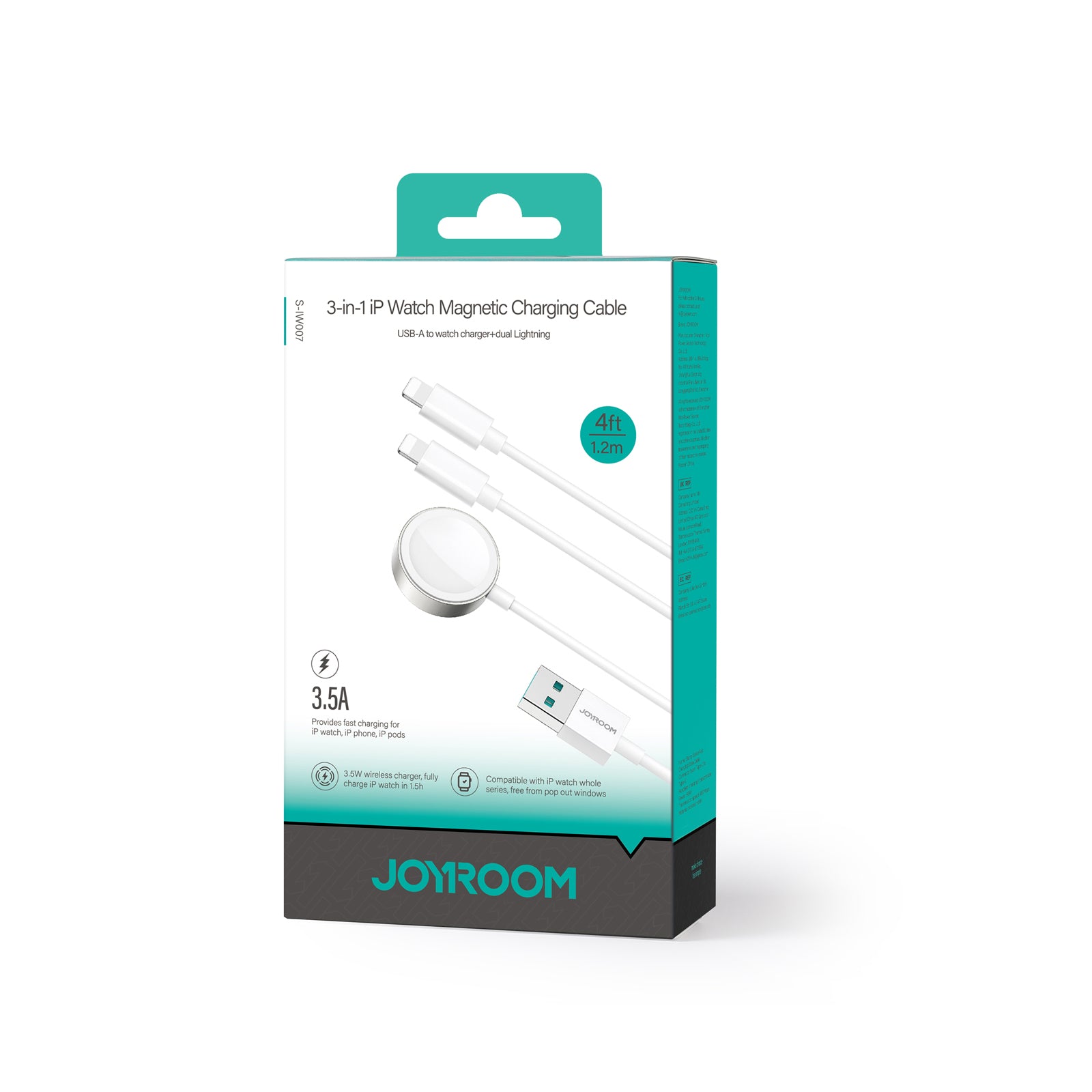 Joyroom laidas S-IW007 3-in-1 USB-A magnetinis įkroviklis - Lightning 1.2m - baltas