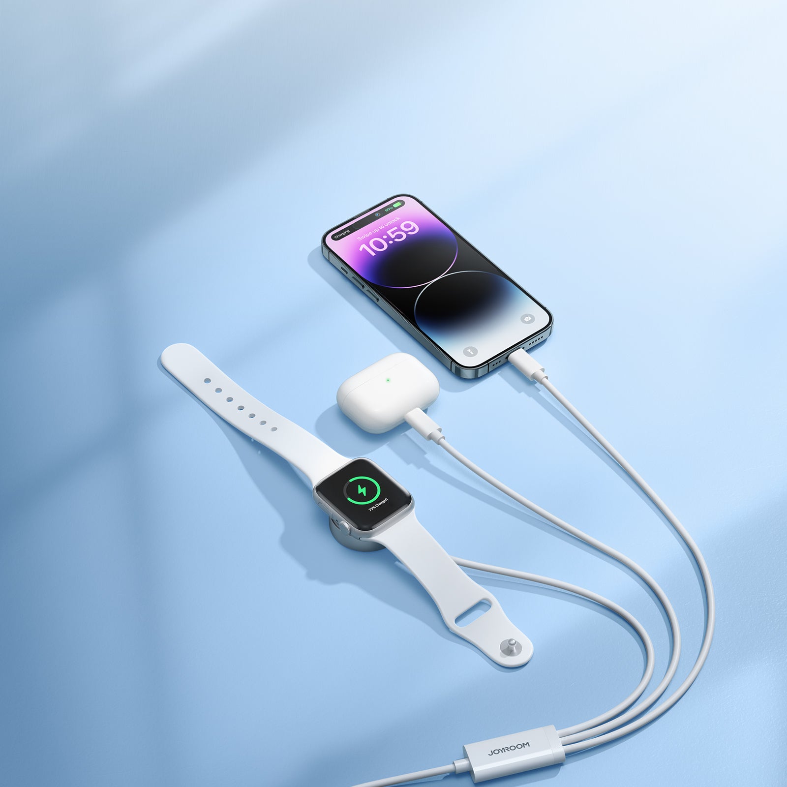 Joyroom laidas S-IW007 3-in-1 USB-A magnetinis įkroviklis - Lightning 1.2m - baltas