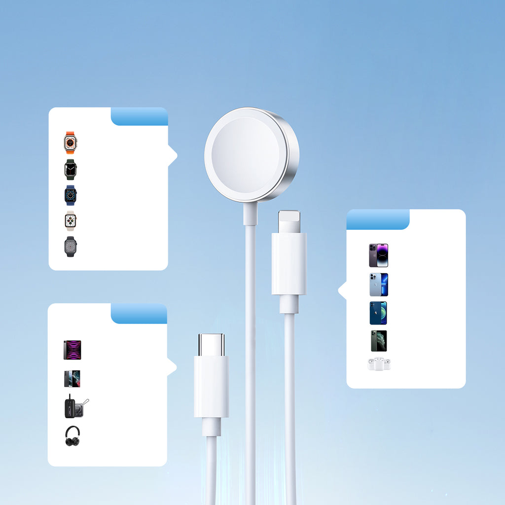 Joyroom laidas S-IW008 3-in-1 magnetinis įkroviklis USB-A - Lightning/USB-C 1.2m - baltas