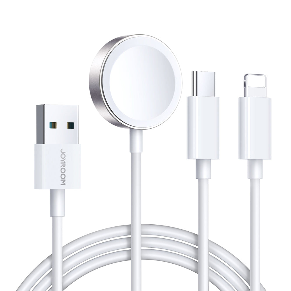 Joyroom laidas S-IW008 3-in-1 magnetinis įkroviklis USB-A - Lightning/USB-C 1.2m - baltas