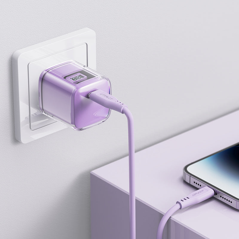 Acefast įkroviklis A53 PD 30W GaN USB-C su ekranu - violetinis