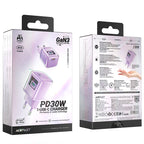 Acefast įkroviklis A53 PD 30W GaN USB-C su ekranu - violetinis