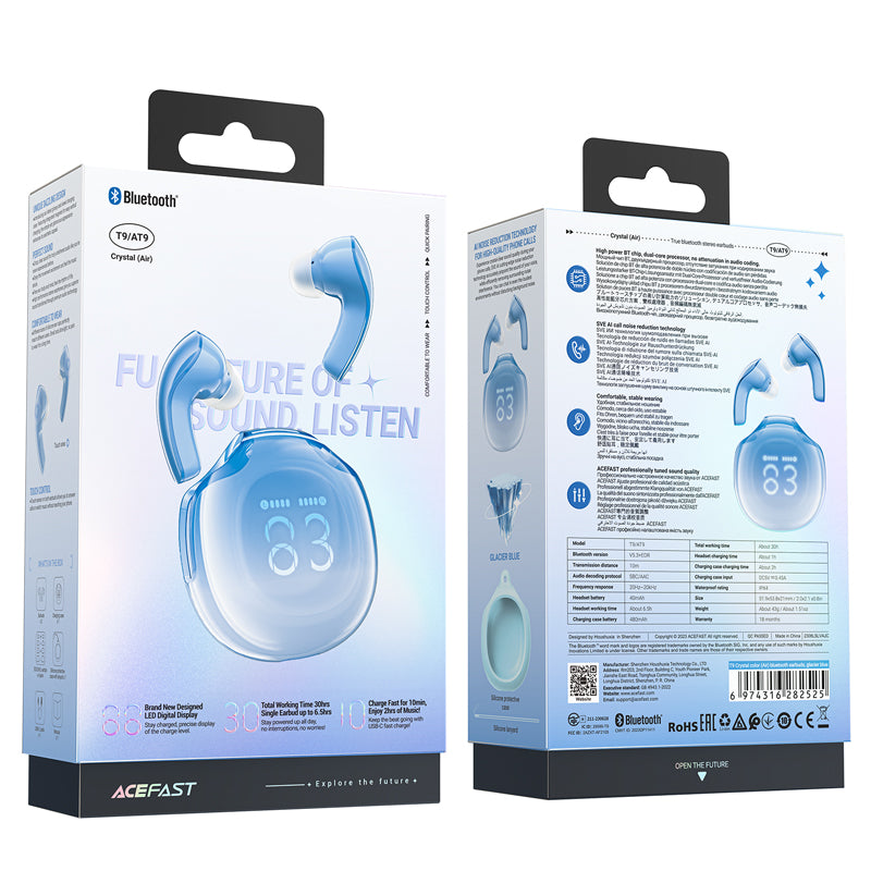 Acefast T9 Bluetooth 5.3 į ausis įdedamos belaidės ausinės – mėlynos spalvos