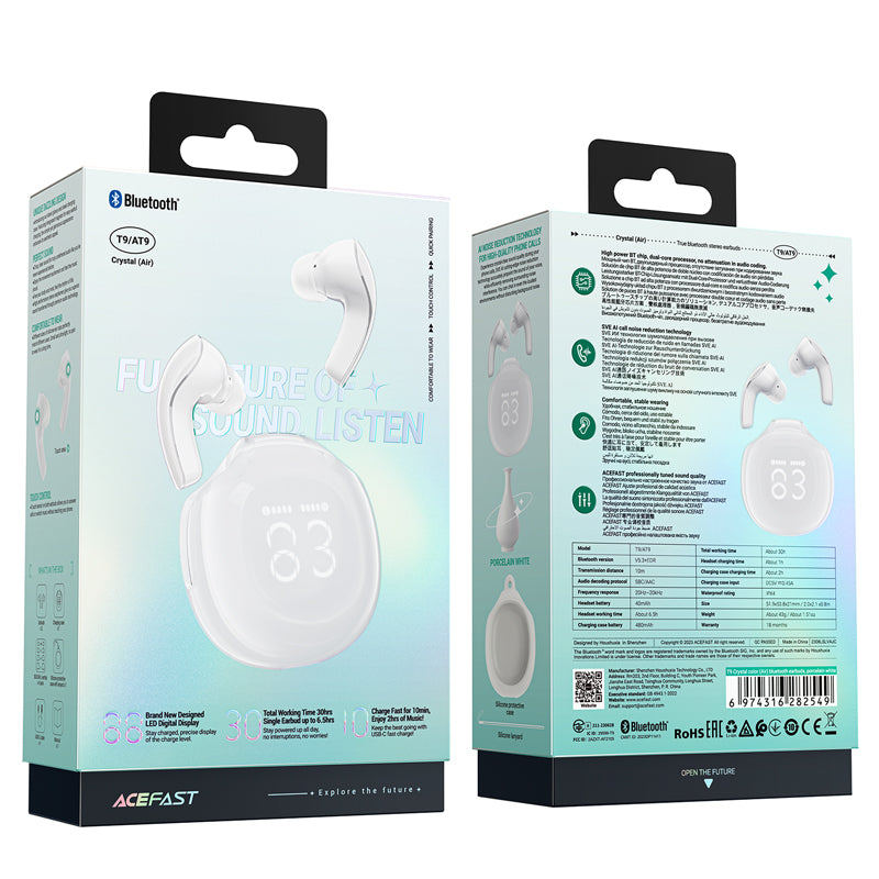 Acefast T9 Bluetooth 5.3 į ausis įdedamos belaidės ausinės – baltos