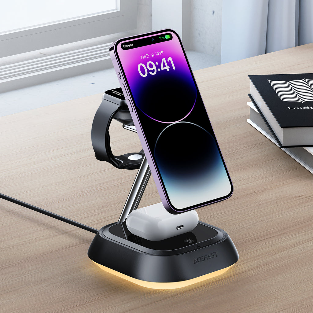 Acefast indukcinė įkrovimo stotelė E16 3in1 15W telefonui / ausinėms / laikrodžiui - juoda