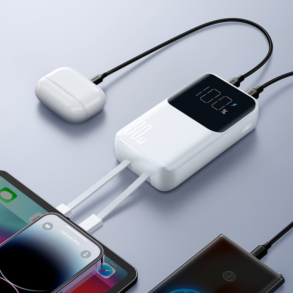 Mini išorinė baterija su integruotais laidais Joyroom JR-PBC06 30W 10000mAh - baltas