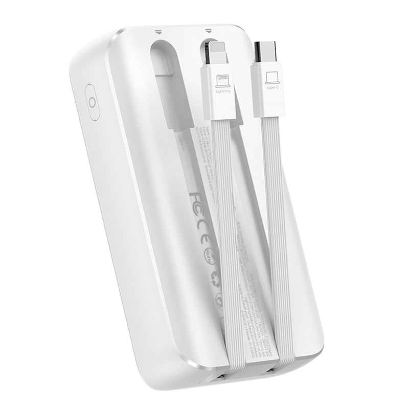 Mini išorinė baterija su integruotais laidais Joyroom JR-PBC06 30W 10000mAh - baltas