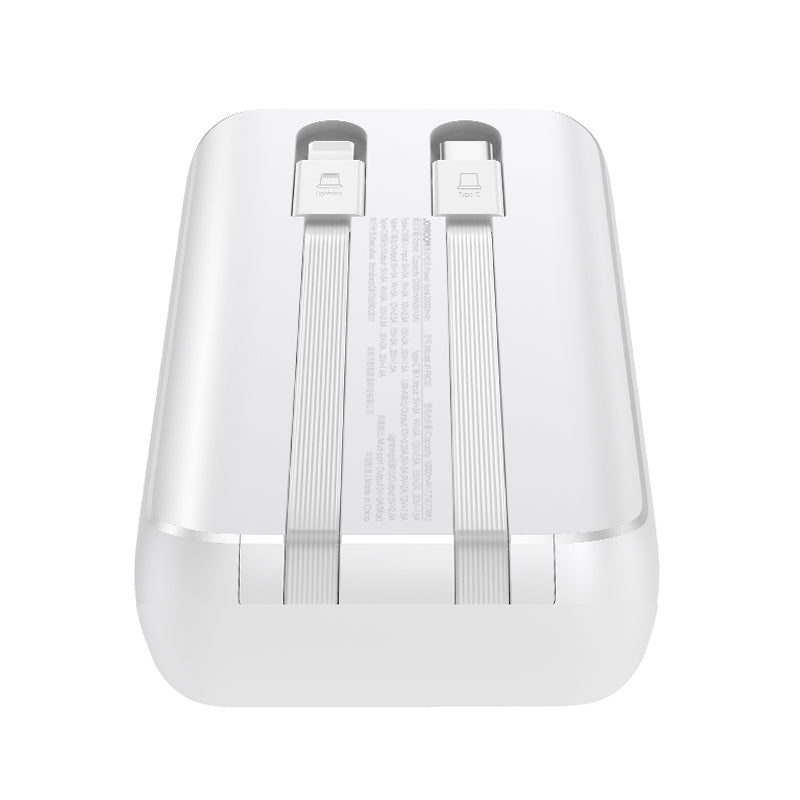 Mini išorinė baterija su integruotais laidais Joyroom JR-PBC06 30W 10000mAh - baltas