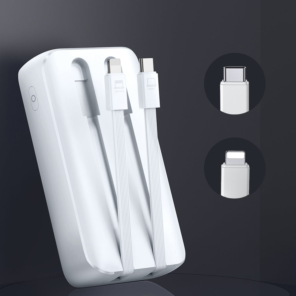 Mini išorinė baterija su integruotais laidais Joyroom JR-PBC06 30W 10000mAh - baltas
