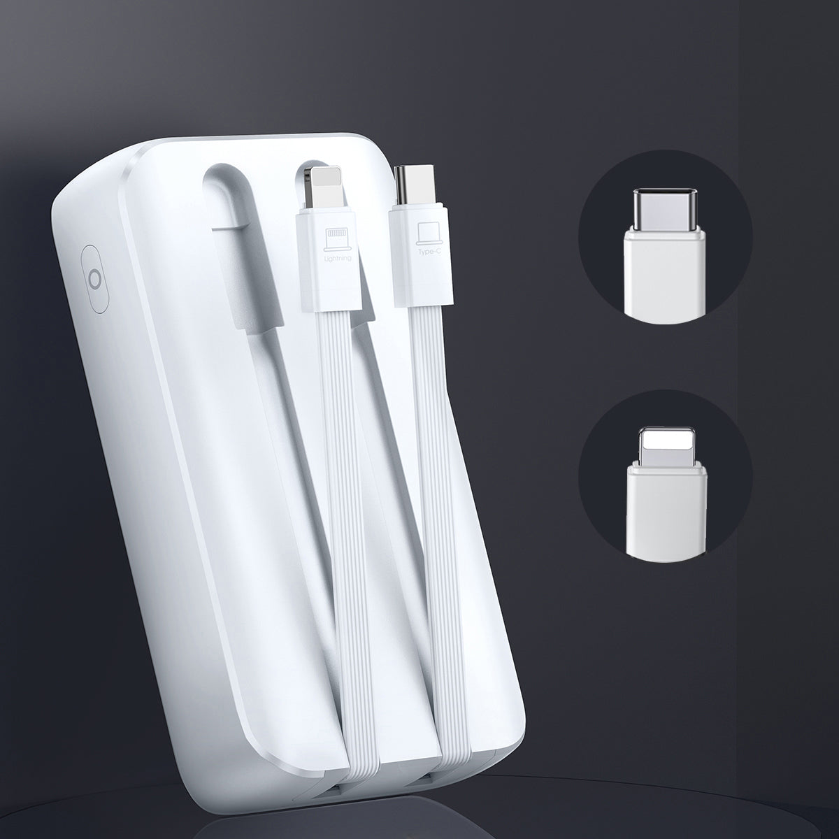Mini išorinė baterija su integruotais laidais Joyroom JR-PBC06 30W 10000mAh - baltas