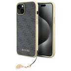 Guess 4G Charm dėklas iPhone 15 Plus – pilkas