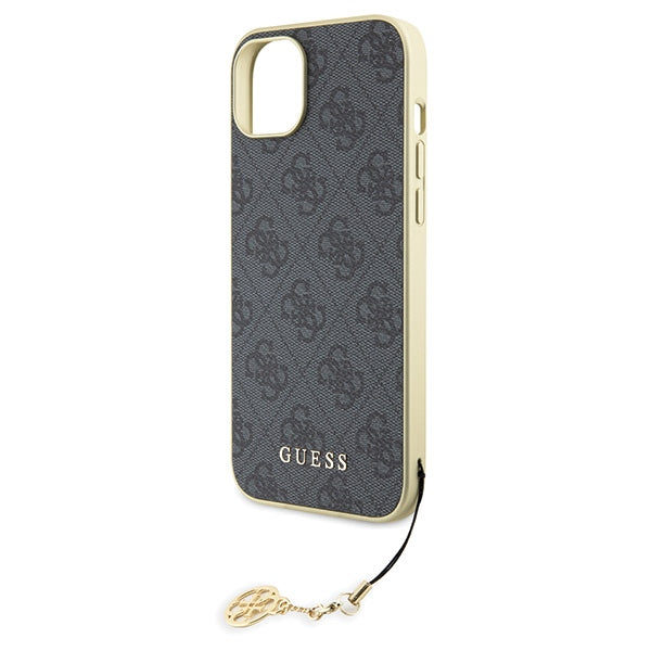 Guess 4G Charm dėklas iPhone 15 Plus – pilkas