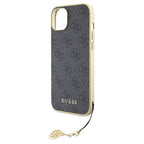 Guess 4G Charm dėklas iPhone 15 Plus – pilkas