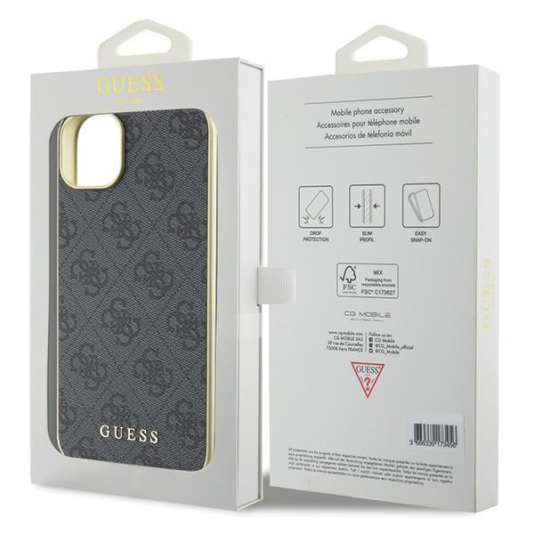 Guess 4G Charm dėklas iPhone 15 Plus – pilkas