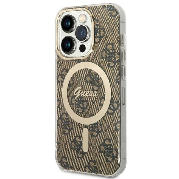 Guess MagSafe dėklas iPhone 15 Pro – rudas