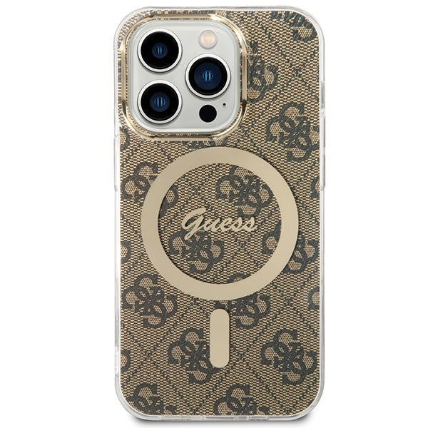 Guess MagSafe dėklas iPhone 15 Pro – rudas