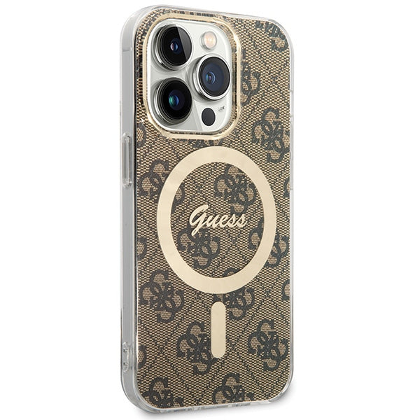 Guess MagSafe dėklas iPhone 15 Pro – rudas