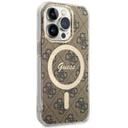 Guess MagSafe dėklas iPhone 15 Pro – rudas