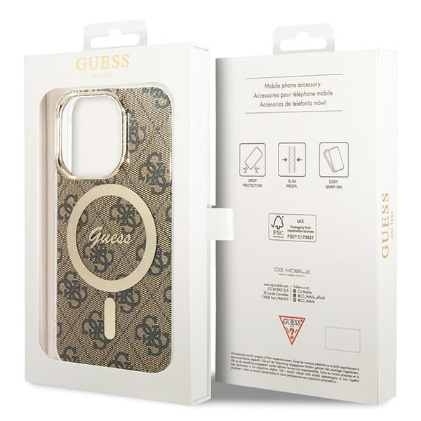 Guess MagSafe dėklas iPhone 15 Pro – rudas