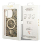Guess MagSafe dėklas iPhone 15 Pro – rudas