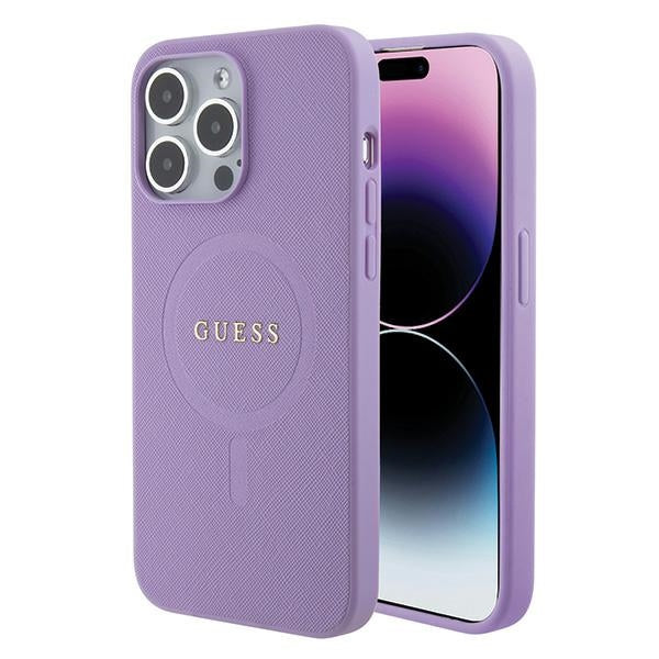 Guess Saffiano MagSafe dėklas iPhone 15 Pro – violetinis -- iPhone 15 Pro