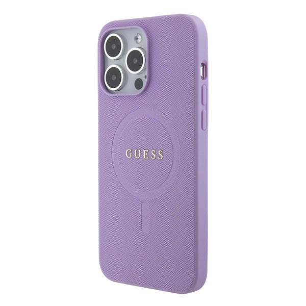 Guess Saffiano MagSafe dėklas iPhone 15 Pro – violetinis -- iPhone 15 Pro
