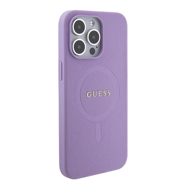Guess Saffiano MagSafe dėklas iPhone 15 Pro – violetinis -- iPhone 15 Pro