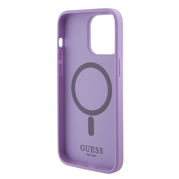 Guess Saffiano MagSafe dėklas iPhone 15 Pro – violetinis -- iPhone 15 Pro