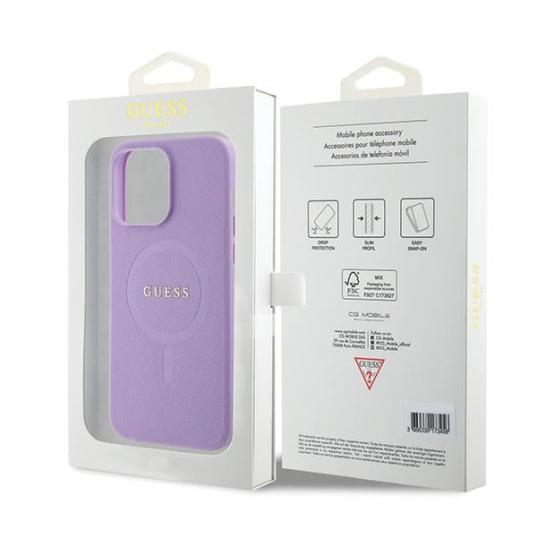 Guess Saffiano MagSafe dėklas iPhone 15 Pro – violetinis -- iPhone 15 Pro
