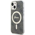 Guess 4G MagSafe dėklas iPhone 15 Plus – rudas