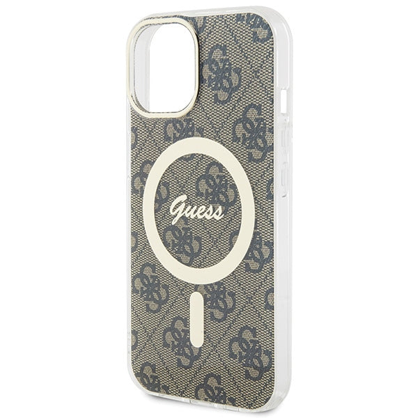 Guess 4G MagSafe dėklas iPhone 15 Plus – rudas