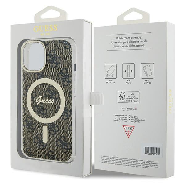 Guess 4G MagSafe dėklas iPhone 15 – rudas