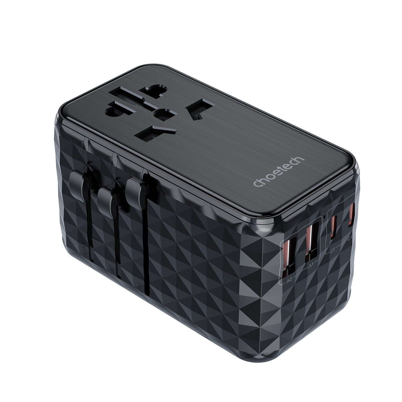 Choetech kelioninis adapteris PD6028 EU / US / AUS / UK 2x USB-C 2x USB-A 100W - juodas Pirmasis paveikslėlis
