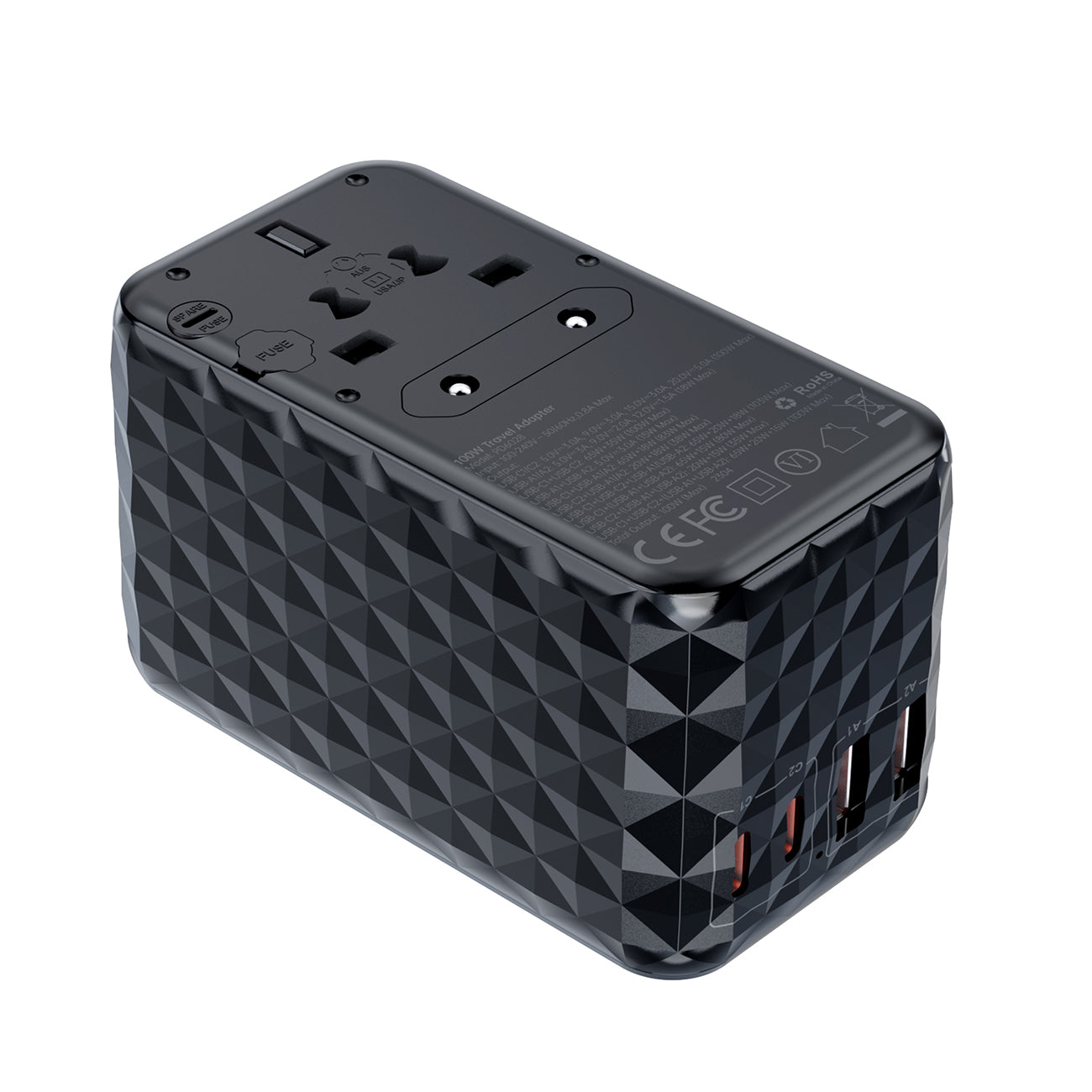 Choetech kelioninis adapteris PD6028 EU / US / AUS / UK 2x USB-C 2x USB-A 100W - juodas Antrasis paveikslėlis